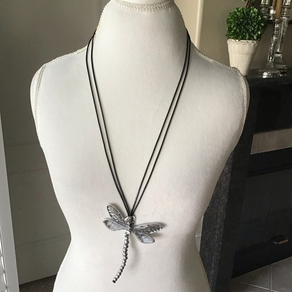 LAST 1! NEW Dragonfly Statement Necklace Movable Wings Gardener Black Cord Lucky - Picture 13 of 16